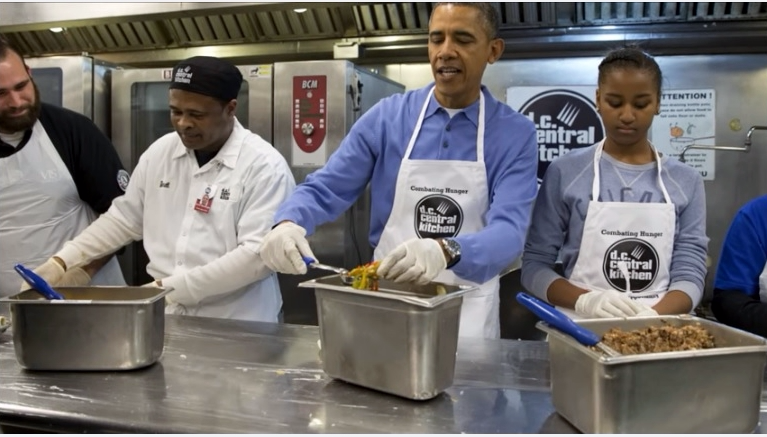 President Obama and younger daughter Sasha help out at DC Central Kitchen on MLK DayI_CNCS video screenshot